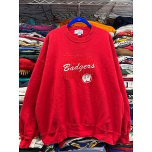 Vintage Jerzees Wisconsin Badgers Sweatshirt Mens XXL Red Embroidered 90s USA